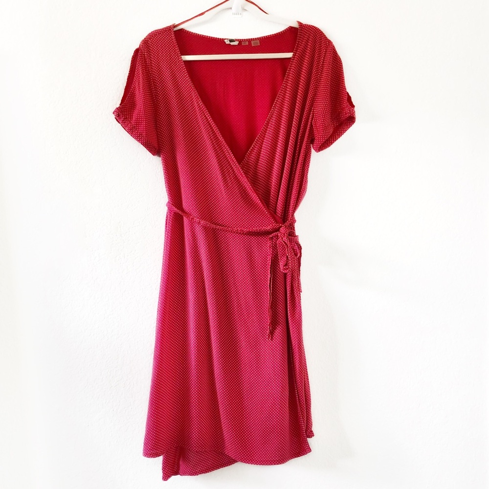 ROXY Monument View Red Polka Dot Wrap Dress L